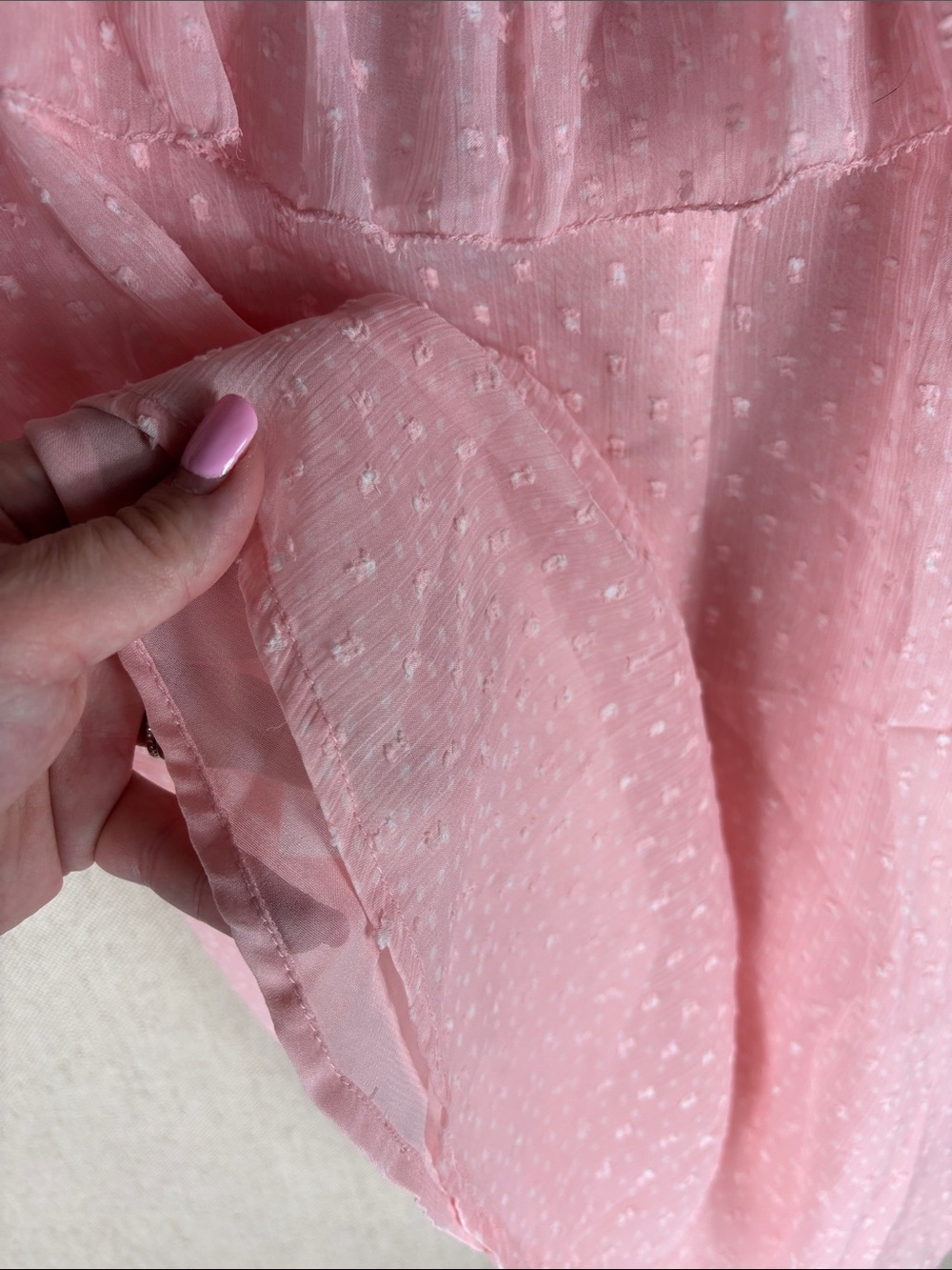 LOFT > New with Tags Light Pink Ruffle Swiss Dot Flutter Sleeve Top Small Petite - Picture 7 of 9